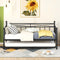 Twin Size Metal Daybed with Twin Size Adjustable Trundle, Portable Folding Trundle, Black - Supfirm