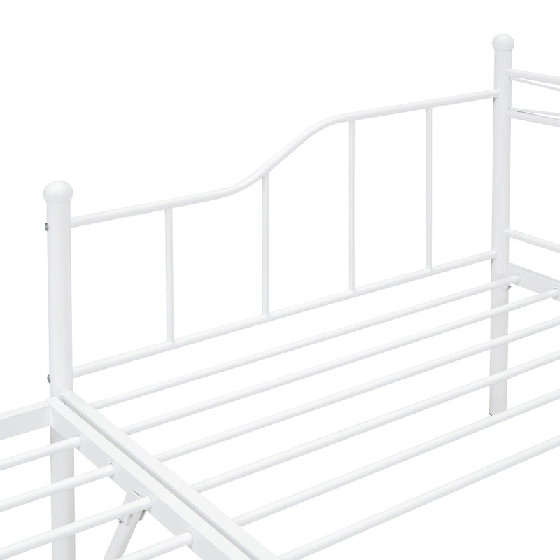 Twin Size Metal Daybed with Twin Size Adjustable Trundle, Portable Folding Trundle, White - Supfirm