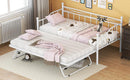 Twin Size Metal Daybed with Twin Size Adjustable Trundle, Portable Folding Trundle, White - Supfirm