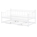 Twin Size Metal Daybed with Twin Size Adjustable Trundle, Portable Folding Trundle, White - Supfirm