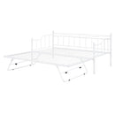 Twin Size Metal Daybed with Twin Size Adjustable Trundle, Portable Folding Trundle, White - Supfirm