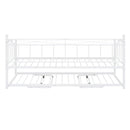 Twin Size Metal Daybed with Twin Size Adjustable Trundle, Portable Folding Trundle, White - Supfirm