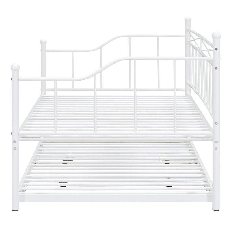 Twin Size Metal Daybed with Twin Size Adjustable Trundle, Portable Folding Trundle, White - Supfirm