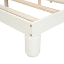 Twin Size Platform Bed with Bear Ears Shaped Headboard and LED, Cream White - Supfirm