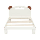 Twin Size Platform Bed with Bear Ears Shaped Headboard and LED, Cream White - Supfirm