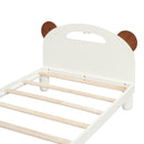 Twin Size Platform Bed with Bear Ears Shaped Headboard and LED, Cream White - Supfirm