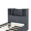 Twin Size Storage Platform Bed Frame with 4 Open Storage Shelves and 2 Storage Drawers,LED Light,Gray - Supfirm