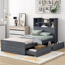 Twin Size Storage Platform Bed Frame with 4 Open Storage Shelves and 2 Storage Drawers,LED Light,Gray - Supfirm