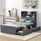 Twin Size Storage Platform Bed Frame with 4 Open Storage Shelves and 2 Storage Drawers,LED Light,Gray - Supfirm
