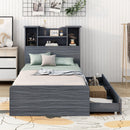 Twin Size Storage Platform Bed Frame with 4 Open Storage Shelves and 2 Storage Drawers,LED Light,Gray - Supfirm