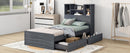 Twin Size Storage Platform Bed Frame with 4 Open Storage Shelves and 2 Storage Drawers,LED Light,Gray - Supfirm