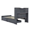 Twin Size Storage Platform Bed Frame with 4 Open Storage Shelves and 2 Storage Drawers,LED Light,Gray - Supfirm