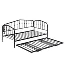 Twin Size Stylish Metal Daybed with Twin Size Adjustable Trundle, Portable Folding Trundle, Black - Supfirm