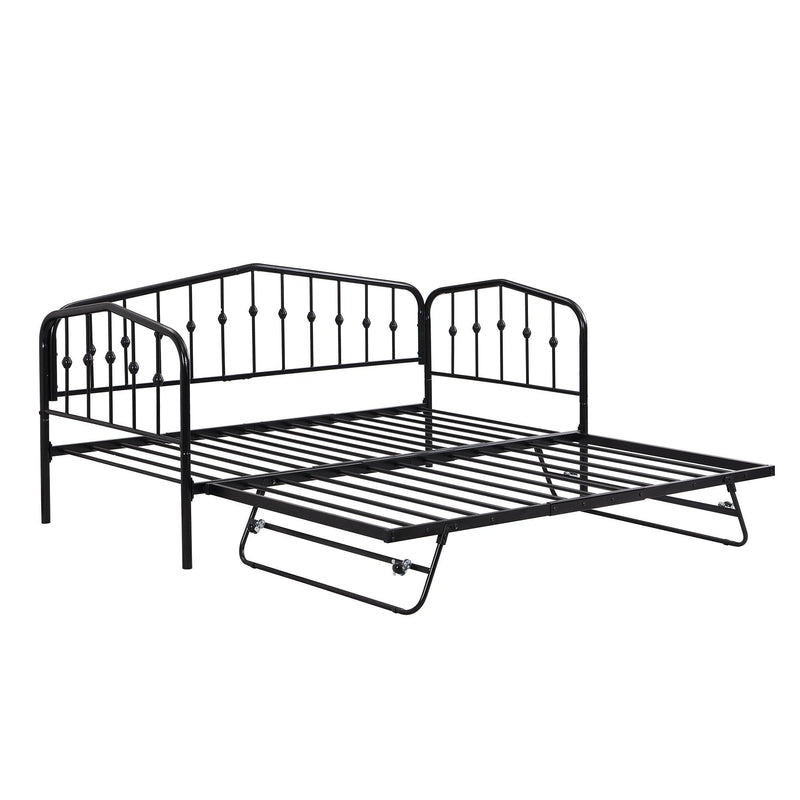 Twin Size Stylish Metal Daybed with Twin Size Adjustable Trundle, Portable Folding Trundle, Black - Supfirm