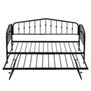 Twin Size Stylish Metal Daybed with Twin Size Adjustable Trundle, Portable Folding Trundle, Black - Supfirm