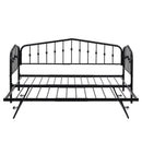 Twin Size Stylish Metal Daybed with Twin Size Adjustable Trundle, Portable Folding Trundle, Black - Supfirm