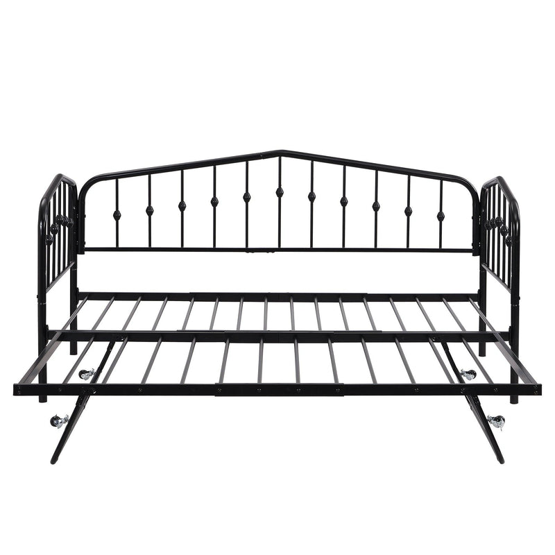 Twin Size Stylish Metal Daybed with Twin Size Adjustable Trundle, Portable Folding Trundle, Black - Supfirm