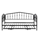 Twin Size Stylish Metal Daybed with Twin Size Adjustable Trundle, Portable Folding Trundle, Black - Supfirm