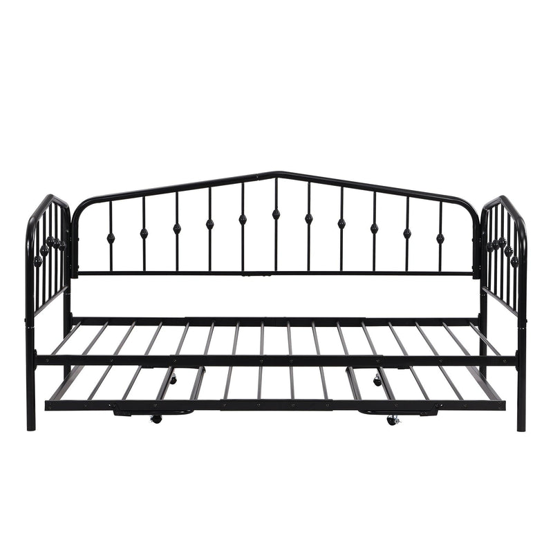 Twin Size Stylish Metal Daybed with Twin Size Adjustable Trundle, Portable Folding Trundle, Black - Supfirm