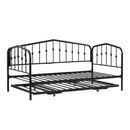 Twin Size Stylish Metal Daybed with Twin Size Adjustable Trundle, Portable Folding Trundle, Black - Supfirm