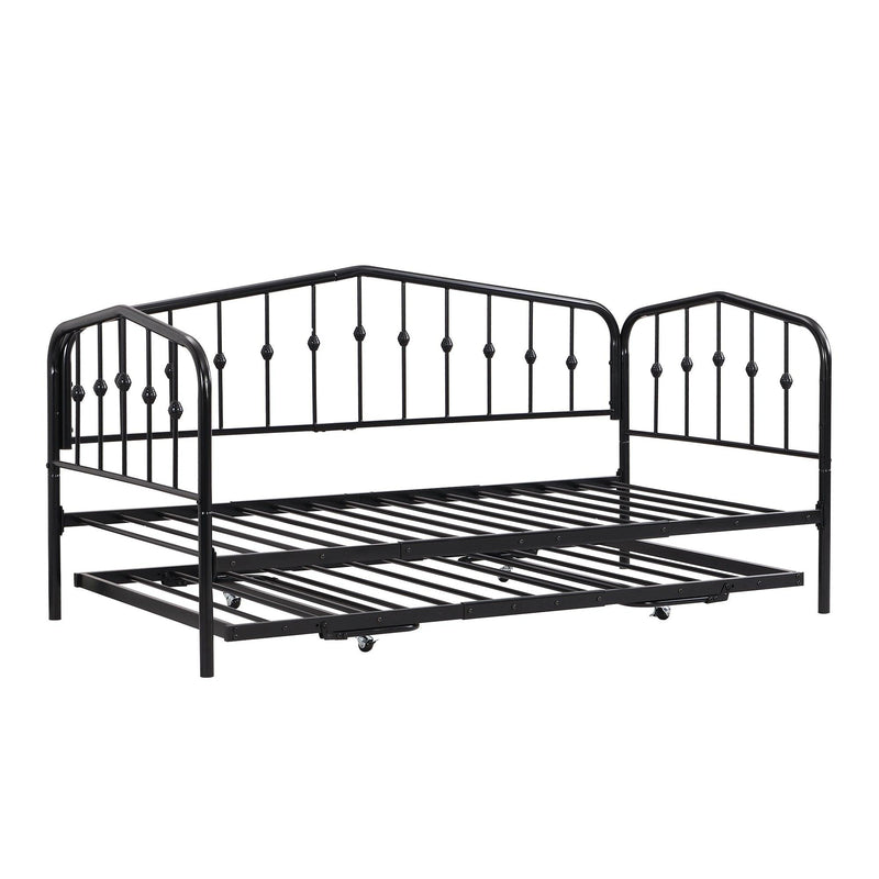 Twin Size Stylish Metal Daybed with Twin Size Adjustable Trundle, Portable Folding Trundle, Black - Supfirm