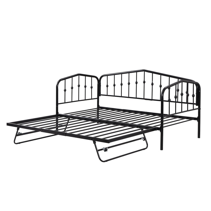 Twin Size Stylish Metal Daybed with Twin Size Adjustable Trundle, Portable Folding Trundle, Black - Supfirm