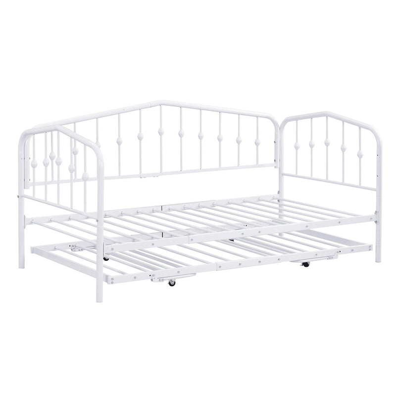 Twin Size Stylish Metal Daybed with Twin Size Adjustable Trundle, Portable Folding Trundle, White - Supfirm