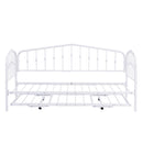 Twin Size Stylish Metal Daybed with Twin Size Adjustable Trundle, Portable Folding Trundle, White - Supfirm