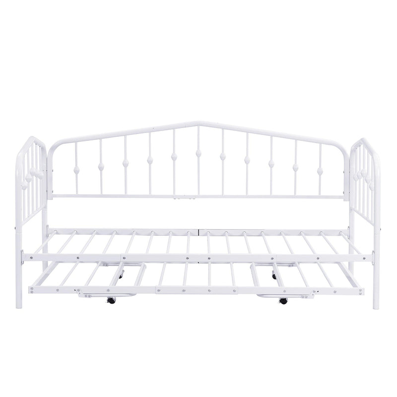 Twin Size Stylish Metal Daybed with Twin Size Adjustable Trundle, Portable Folding Trundle, White - Supfirm