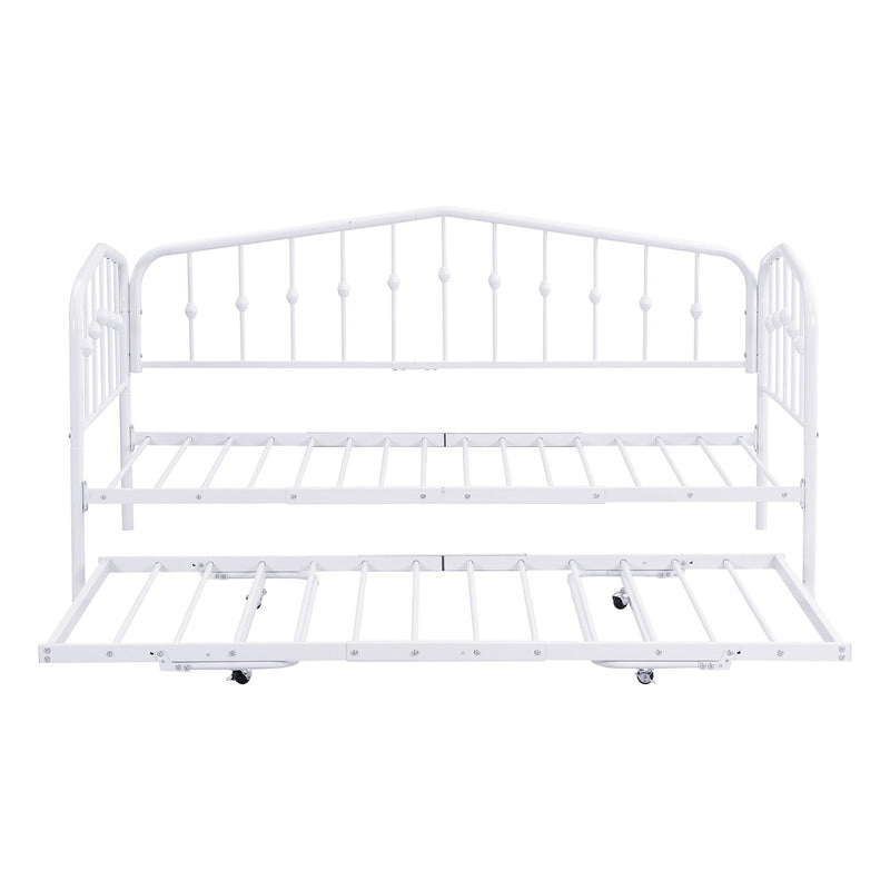 Twin Size Stylish Metal Daybed with Twin Size Adjustable Trundle, Portable Folding Trundle, White - Supfirm