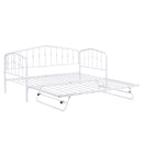 Twin Size Stylish Metal Daybed with Twin Size Adjustable Trundle, Portable Folding Trundle, White - Supfirm