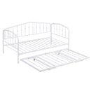 Twin Size Stylish Metal Daybed with Twin Size Adjustable Trundle, Portable Folding Trundle, White - Supfirm