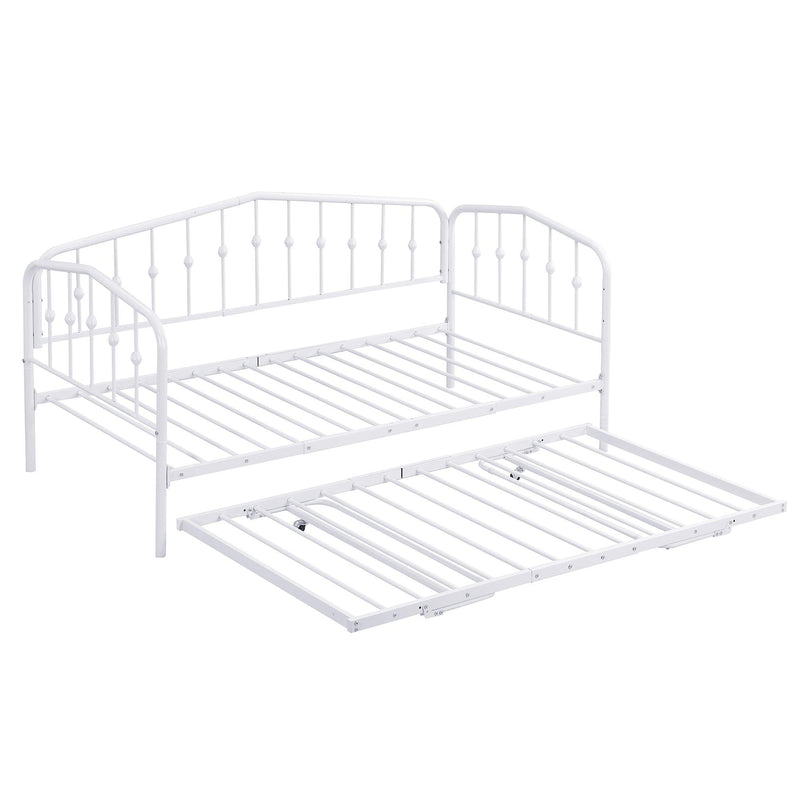 Twin Size Stylish Metal Daybed with Twin Size Adjustable Trundle, Portable Folding Trundle, White - Supfirm