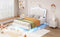 Twin Size Upholstered Bed Frame with LED Lights, Modern Upholstered Princess Bed With Crown Headboard,White - Supfirm