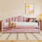 Twin size Upholstered Daybed with Trundle ,Velvet Sofabed with USB Charging Ports,No Box-spring Needed,Pink - Supfirm