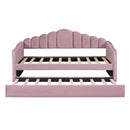 Twin size Upholstered Daybed with Trundle ,Velvet Sofabed with USB Charging Ports,No Box-spring Needed,Pink - Supfirm