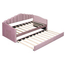 Twin size Upholstered Daybed with Trundle ,Velvet Sofabed with USB Charging Ports,No Box-spring Needed,Pink - Supfirm