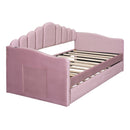 Twin size Upholstered Daybed with Trundle ,Velvet Sofabed with USB Charging Ports,No Box-spring Needed,Pink - Supfirm