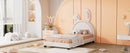 Twin Size Upholstered Leather Platform Bed with Rabbit Ornament, White - Supfirm