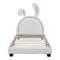 Twin Size Upholstered Leather Platform Bed with Rabbit Ornament, White - Supfirm