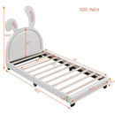 Twin Size Upholstered Leather Platform Bed with Rabbit Ornament, White - Supfirm