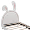 Twin Size Upholstered Leather Platform Bed with Rabbit Ornament, White - Supfirm