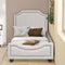 Twin Size Upholstered Platform Bed with Nailhead Trim Decoration and Guardrail, Beige - Supfirm