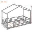 Twin Size Wood Bed House Bed Frame with Fence, for Kids, Teens, Girls, Boys, Gray - Supfirm