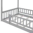 Twin Size Wood Bed House Bed Frame with Fence, for Kids, Teens, Girls, Boys, Gray - Supfirm