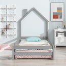 Twin Size Wood bed with House-shaped Headboard Floor bed with Fences,Grey - Supfirm