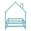 Twin Size Wood bed with House-shaped Headboard Floor bed with Fences,Light Blue - Supfirm