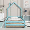 Twin Size Wood bed with House-shaped Headboard Floor bed with Fences,Light Blue - Supfirm