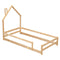 Twin Size Wood bed with House-shaped Headboard Floor bed with Fences,Natural - Supfirm