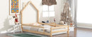 Twin Size Wood bed with House-shaped Headboard Floor bed with Fences,Natural - Supfirm